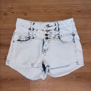 High-Rise White Acid-Wash Denim Shorts